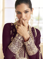 Wine Colour Party Wear Gown Looking Ravishing